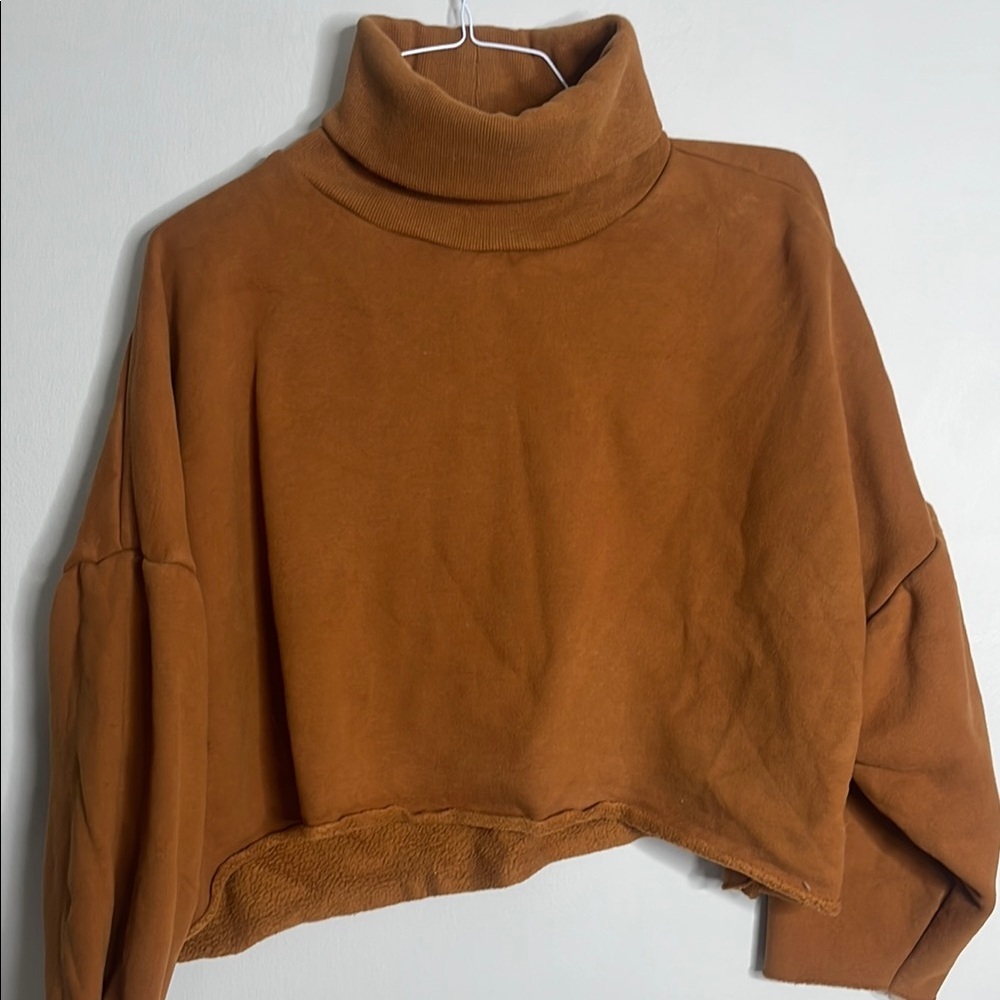 Tan Cowl Neck Sweater with Oversized Fit Cropped